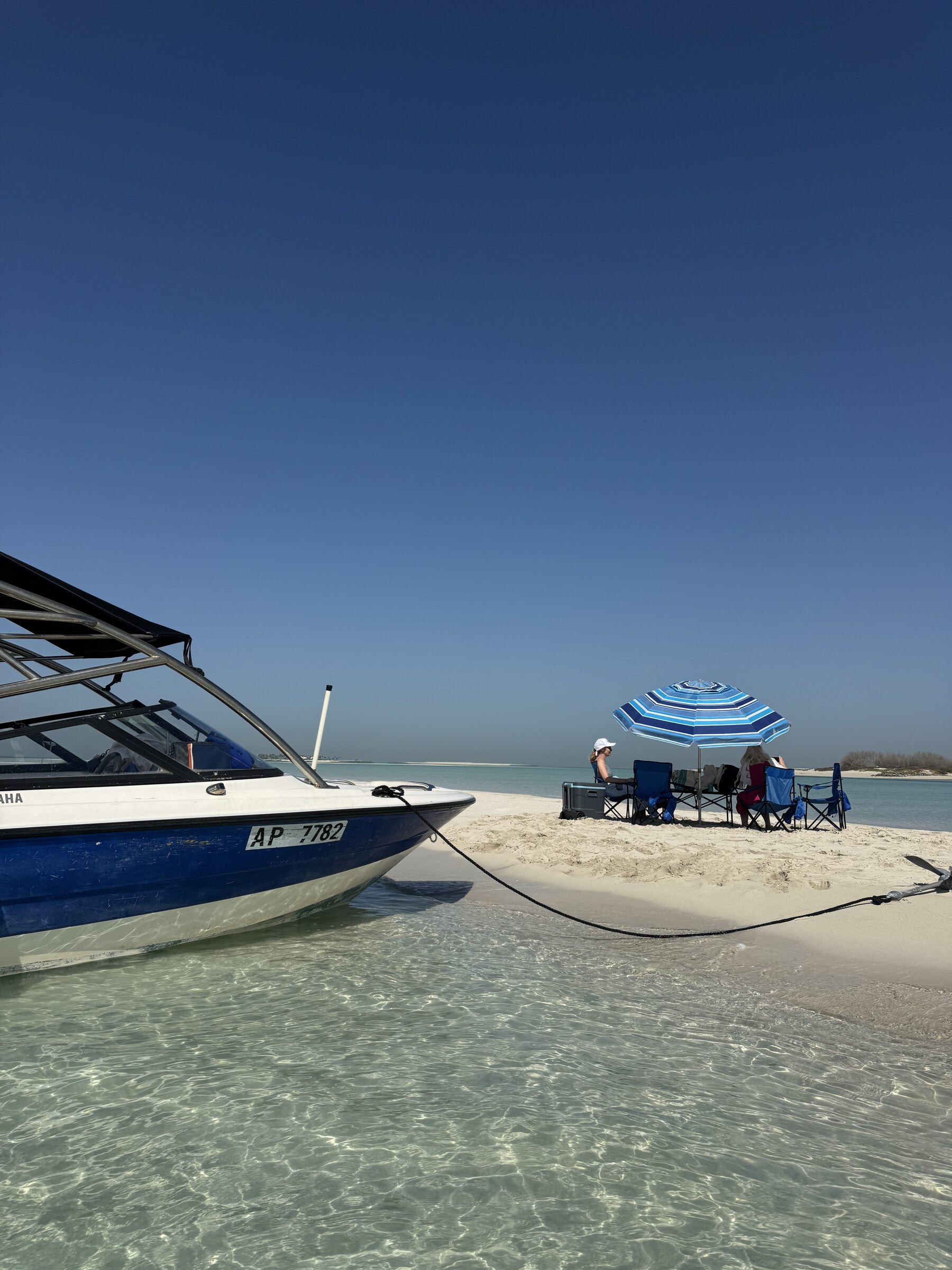 CLUPEA boat beached on a sandbar between island stops