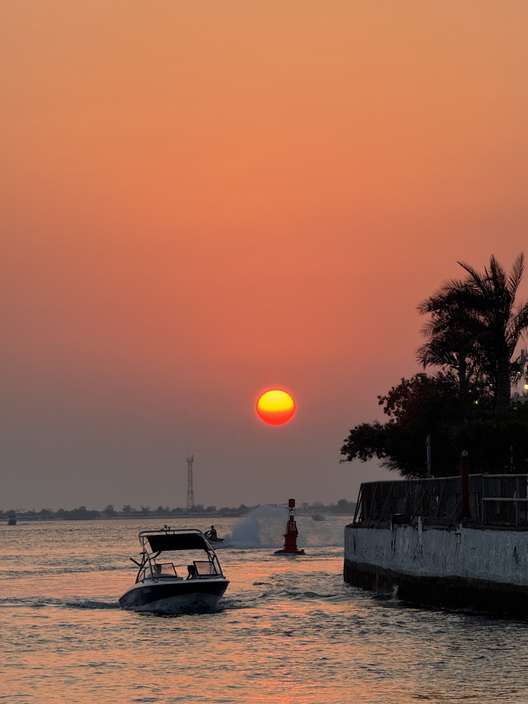 CLUPEA boat moored off the island at sunset on the evening trip